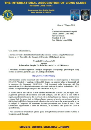 Convocazione Assemblea dei Delegati